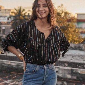 Sézane - cotton voile metallic stripe blouse - Fr 36